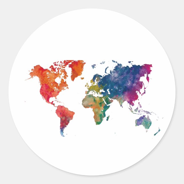 Adesivo Redondo World map in watercolor (Frente)