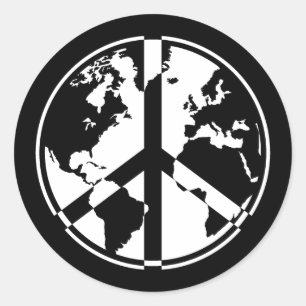 Adesivo Redondo World Peace Sticker - Branco em preto
