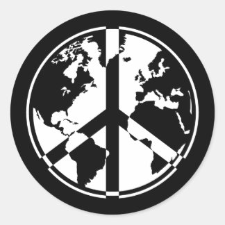 Adesivo Redondo World Peace Sticker - Branco em preto