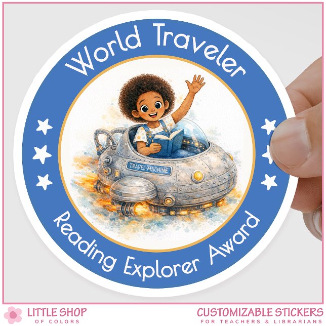 Adesivo Redondo World Traveler Teacher Reading Explorer Award (Criador carregado)