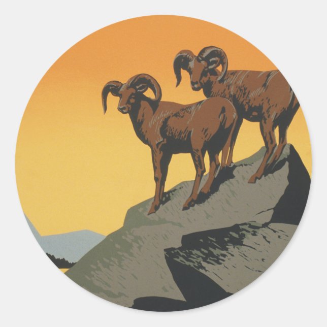 Adesivo Redondo WPA Vintage National Parks Willife Viagem (Frente)