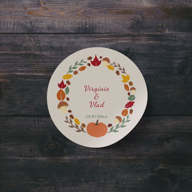 Adesivo Redondo Wreath & Casamento outono Sticker (Fall Wedding Sticker)