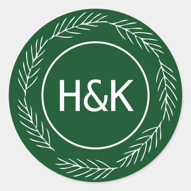 Adesivo Redondo Wreath de Casamento Monograma (Frente)