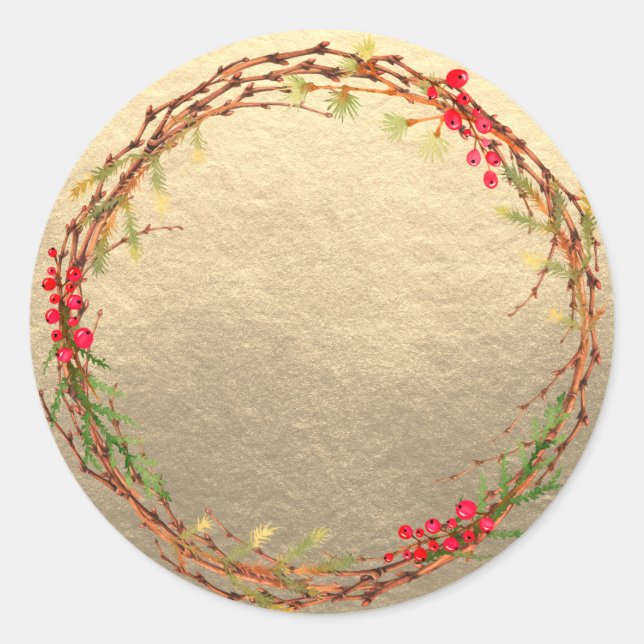 Adesivo Redondo Wreath de Natal Jam Can Homemade Dourada Mason Jar (Frente)
