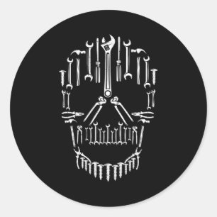 Adesivo Redondo Wrench e Hammer Tools Skull Mechanic H