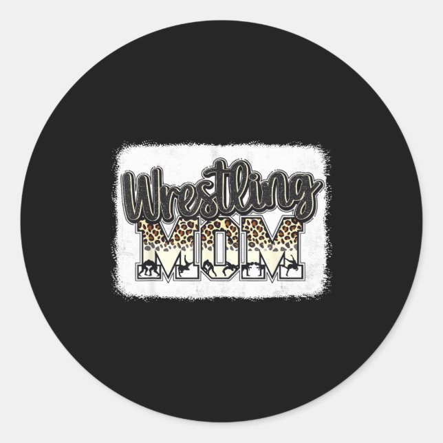 Adesivo Redondo Wrestling Mom Leopard Mother Mama Wrestl Wrestler  (Frente)