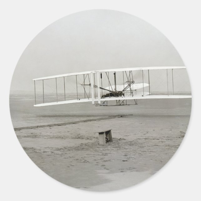 Adesivo Redondo Wright Brothers Flyer First Plane Flight Aviation (Frente)