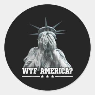 Adesivo Redondo Wtf América Chorando Estátua Da Liberdade Patrióti
