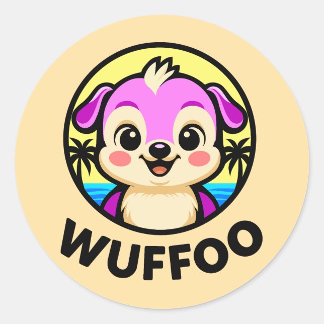 Adesivo Redondo Wuffoo Adventures Cute Kawaii Puppy animation  (Frente)