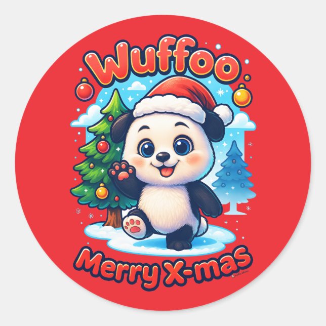 Adesivo Redondo Wuffoo Poppi Merry X-mas Kawaii 3D Holiday (Frente)