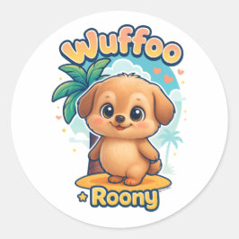 Adesivo Redondo Wuffoo Roony Cute Kawaii Puppy Tropical stickers