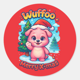 Adesivo Redondo Wuffoo Shelly Merry Natal Kawaii 3D Feriado