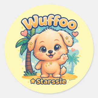 Adesivo Redondo Wuffoo Starssie Kawaii Cachorrinho Ilha Tropical