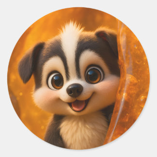 Adesivo Redondo Wuffoo Surffie Cute Kawaii Cachorro Âmbar
