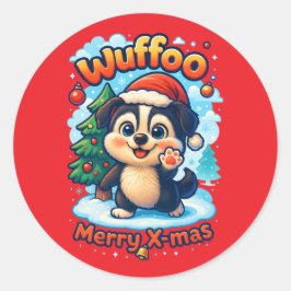 Adesivo Redondo Wuffoo Surffie Merry Natal Kawaii 3D Feriado