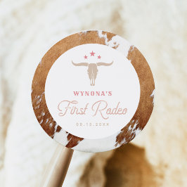 Adesivo Redondo WYNONA Pink CowGirl First Rodeo Festa de aniversár