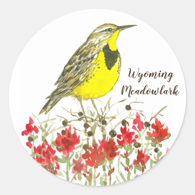 Adesivo Redondo Wyoming Meadowlark Songbird Wildflower (Frente)