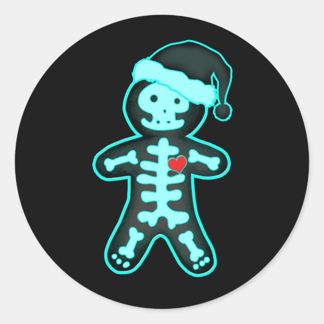 Adesivo Redondo X-Ray Gingerpão Homem Skeleton Enfermeira de Natal (Frente)