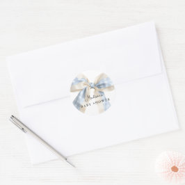 Adesivo Redondo Xadrez Azul Gingham Laço Fofo Chá de Bebê