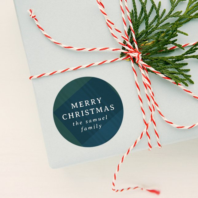 Adesivo Redondo Xadrez clássica de Natal feliz personalizada (Criador carregado)