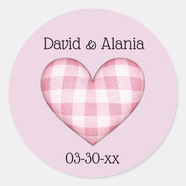 Adesivo Redondo Xadrez Coração 3D com Nomes e Data (Frente)