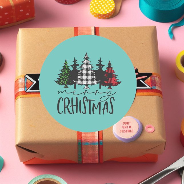 Adesivo Redondo Xadrez das Árvores de Natal (Criador carregado)