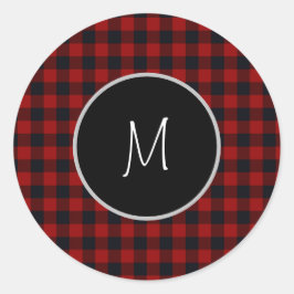 Adesivo Redondo Xadrez de Búfalos Vermelho e Negro Monograma