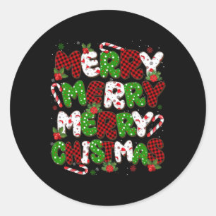 Adesivo Redondo Xadrez de Groovy Felry Natal Família Xmas Mulheres