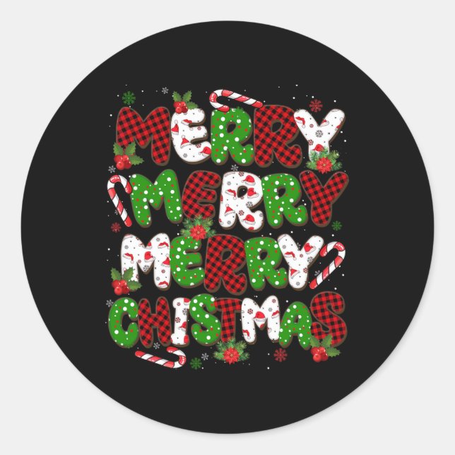 Adesivo Redondo Xadrez de Groovy Felry Natal Família Xmas Mulheres (Frente)