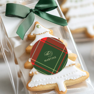 Adesivo Redondo Xadrez de Natal Clássica com Feriado de Nome