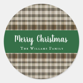 Adesivo Redondo Xadrez de Natal Clássico Verde Branco