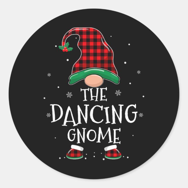 Adesivo Redondo Xadrez de Natal da Família Gnomo Xmas Dançante (Frente)