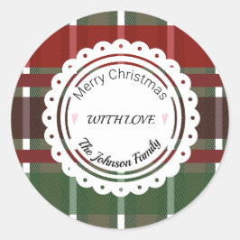 Adesivo Redondo Xadrez de Natal Festivo Vintage