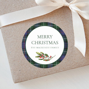 Adesivo Redondo Xadrez de Natal Personalizada MacKenzie Tartan