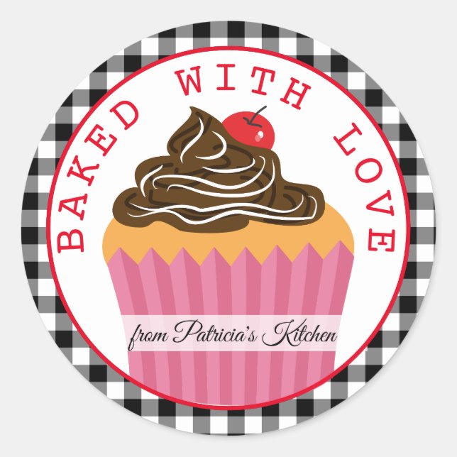 Adesivo Redondo Xadrez De Natal Preta E Branca Feita Com Amor (Frente)