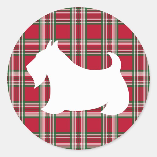 Adesivo Redondo Xadrez de Natal "Scottish Terrier Dog Sticker" (Frente)