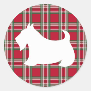 Adesivo Redondo Xadrez de Natal "Scottish Terrier Dog Sticker"