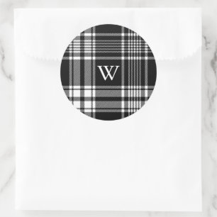 Adesivo Redondo Xadrez de Tartan Preto e Branco