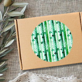 Adesivo Redondo Xadrez de Trevos de Folhas Verticais Brancas Verde