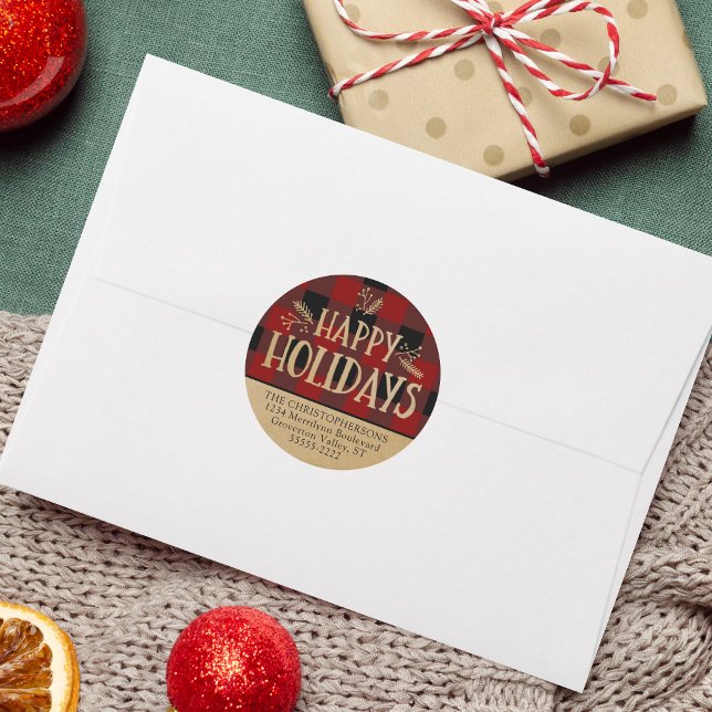 Adesivo Redondo Xadrez de Verificação de Buffalo Vermelho Brown Kr (Criador carregado)