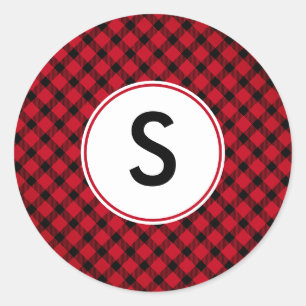 Adesivo Redondo Xadrez do búfalo vermelho e preto