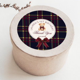 Adesivo Redondo Xadrez do Urso primeiro aniversario de Polo de Urs