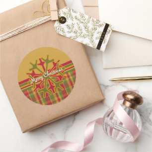 Adesivo Redondo Xadrez e faixas com flocos de neve com palito de n