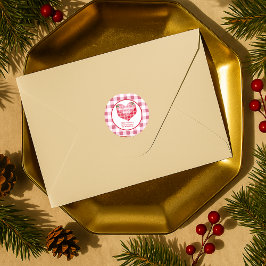 Adesivo Redondo Xadrez Escocês de Vichy Rosa Personalizado para En