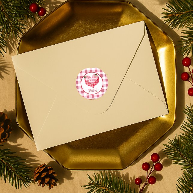 Adesivo Redondo Xadrez Escocês de Vichy Rosa Personalizado para En (Criador carregado)