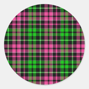 Adesivo Redondo Xadrez Escocês Rosa e Verde Preto