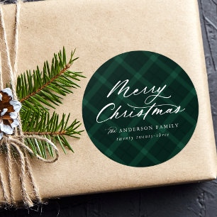 Adesivo Redondo Xadrez escovada verde Feliz Natal