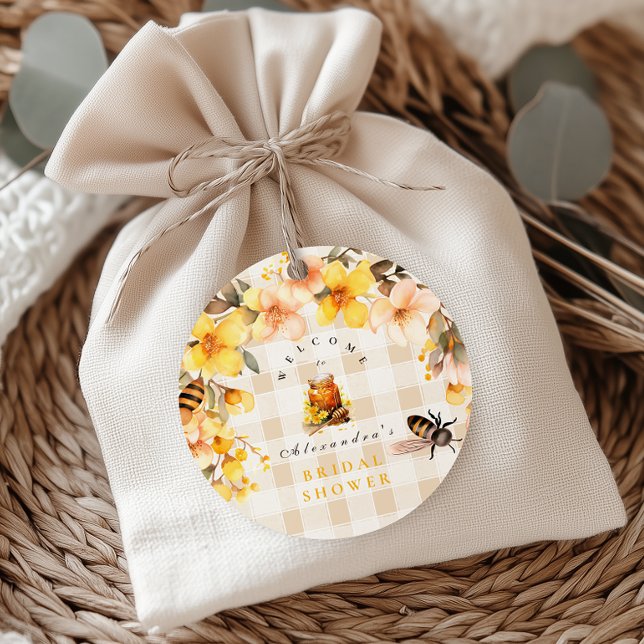 Adesivo Redondo Xadrez Floral Ela Encontrou Seu Mel Bridal (Criador carregado)