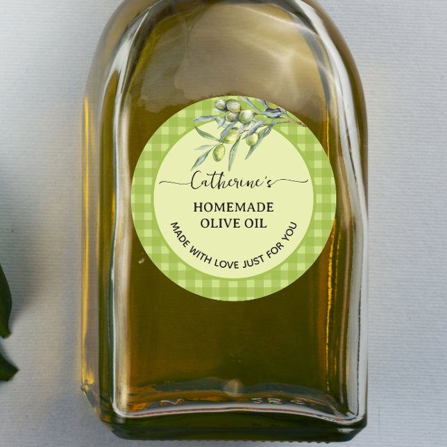 Adesivo Redondo Xadrez gingham verde Azeite caseiro (Criador carregado)