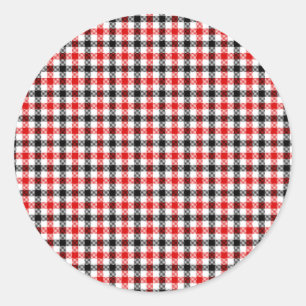 Adesivo Redondo Xadrez Gingham Vermelho Preto e Branco